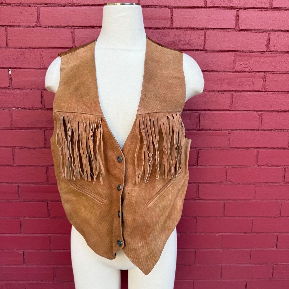 Vtg Mona Mode Suede Fringe Vest Womens‎ Medium Brown Western Boho Cowboy Hippie